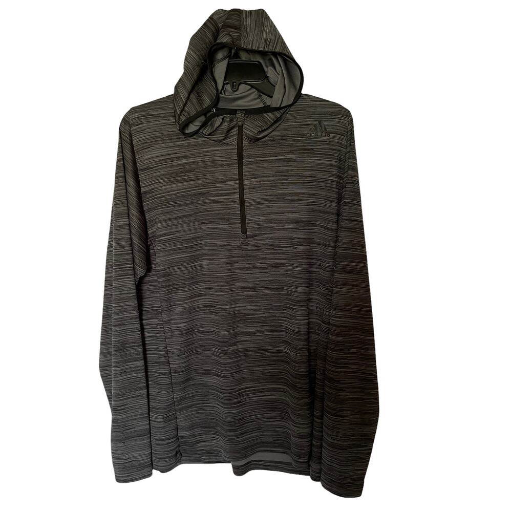 Adidas Climalite Dark Gray Striped Hoodie Long Sleeves Size Large